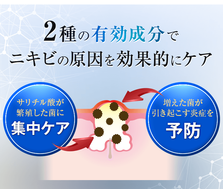 2種の有効成分でニキビの原因を効果的にケア