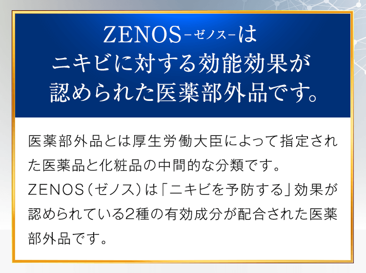 ZENOS-ゼノス-はニキビに対する効能効果が認められた医薬部外品です