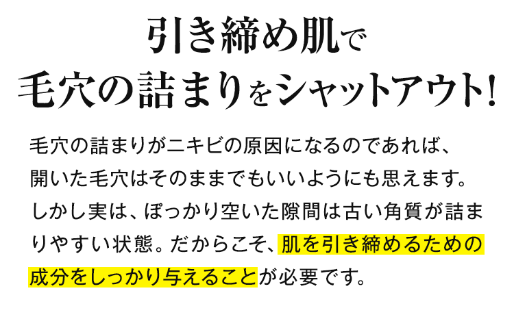 引き締め肌で毛穴の詰まりをシャットアウト！